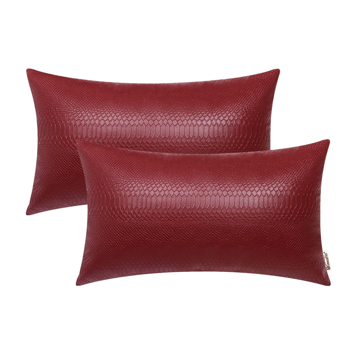 BRAWARM Deep Red Leather Throw Pillows 12 X 20 Inches, Snake Leather Pillow Covers Pack of 2, Faux Leather Decorative Lumbar Pil