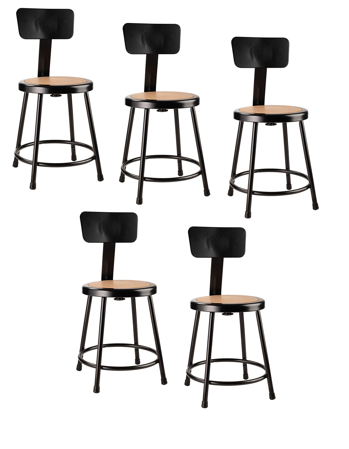 National Public Seating 6218B-10-CN 18&quot; Heavy Duty Steel Stool with Backrest (5 Pack), Black