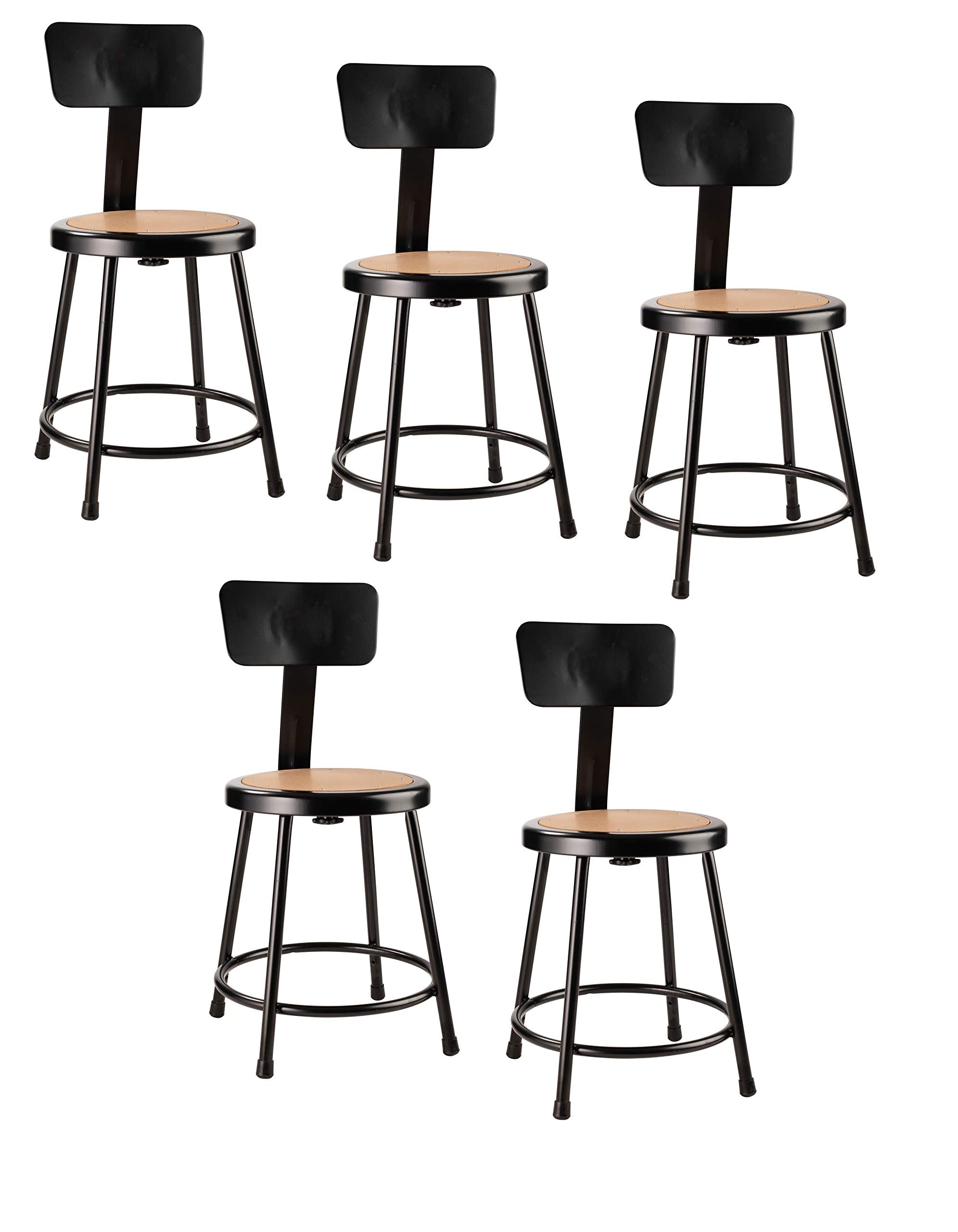 National Public Seating 6218B-10-CN 18" Heavy Duty Steel Stool with Backrest (5 Pack), Black