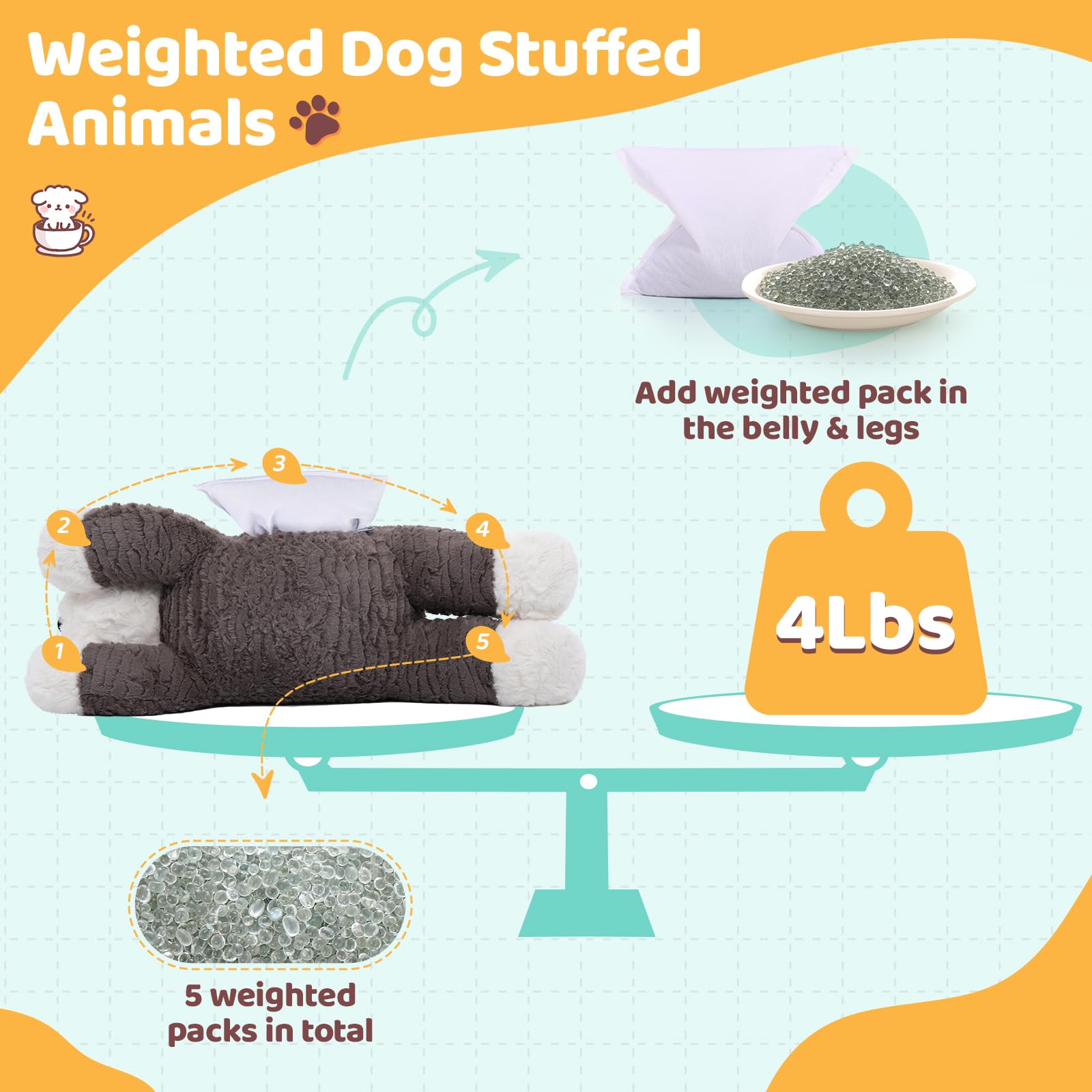 Morismos Weighted Stuffed Animal 4Lbs, Large Weighted Stuffed Dog Microwavable Plush, 24Inch Heatable Unscented Dog Throw Pillow