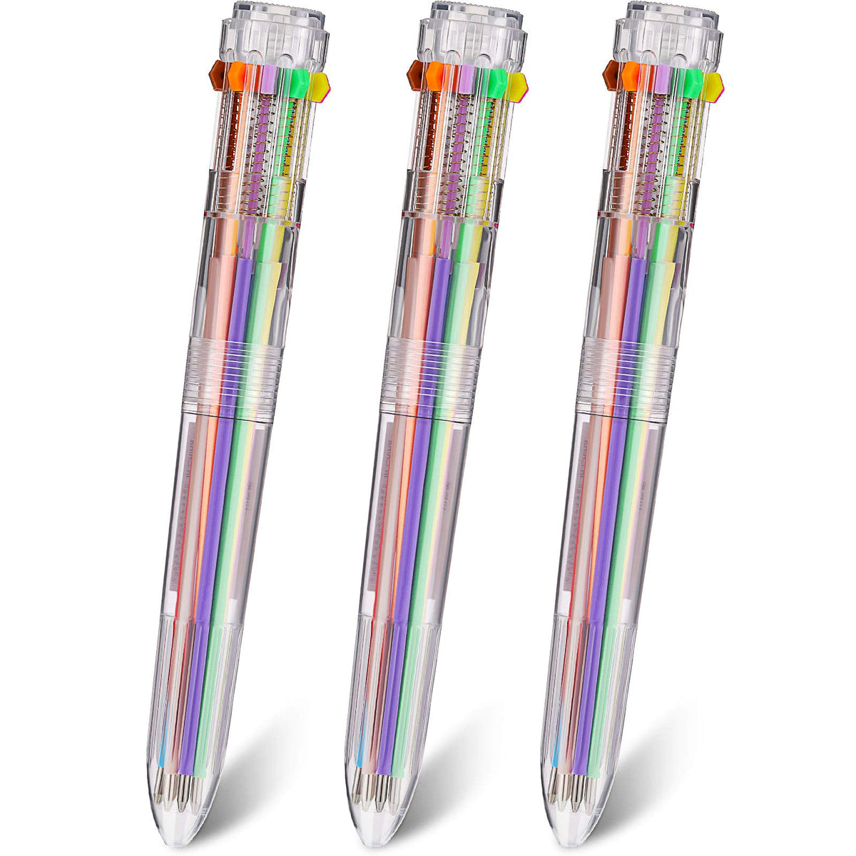 Zonon 3 Pieces Multicolor Pens 10 In 1 Retractable Ballpoint Pen 0.7Mm Transparent Barrel Ballpoint Pen For Office School Suppli
