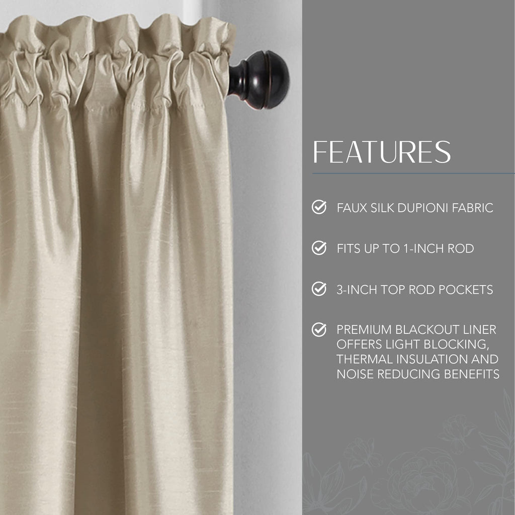 Elrene Home Fashions Colette Faux-Silk Blackout Window Curtain, 52 In X 108 In (1 Panel), Ivory