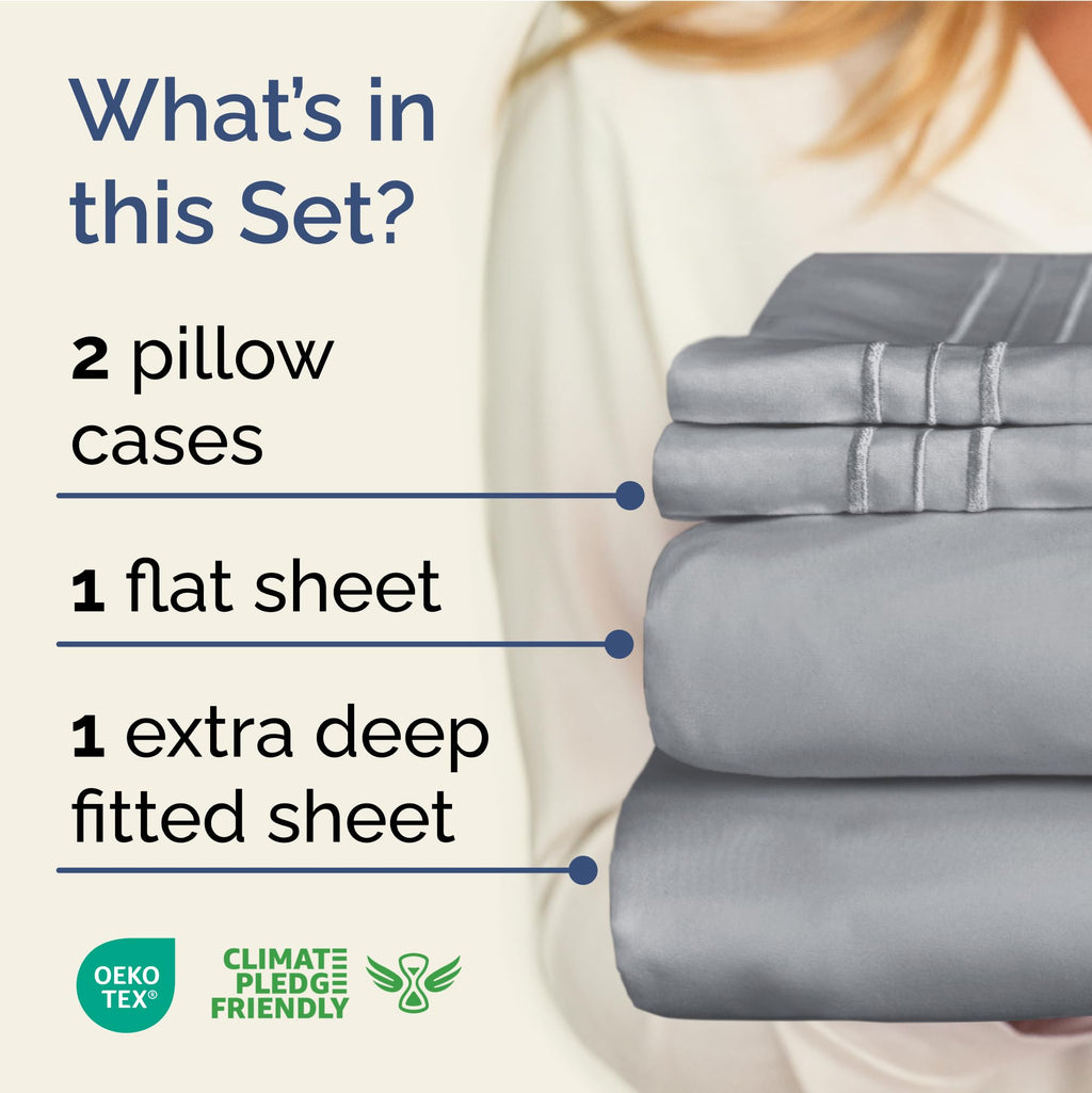 Extra Deep Pocket King Sheets - 4 Piece Breathable & Cooling Bed Sheets - Hotel Luxury Bed Sheet Set - Soft, Wrinkle Free & Comfy - Easily Fits Extra Deep Mattresses - Deep Pocket Steel Blue Sheets