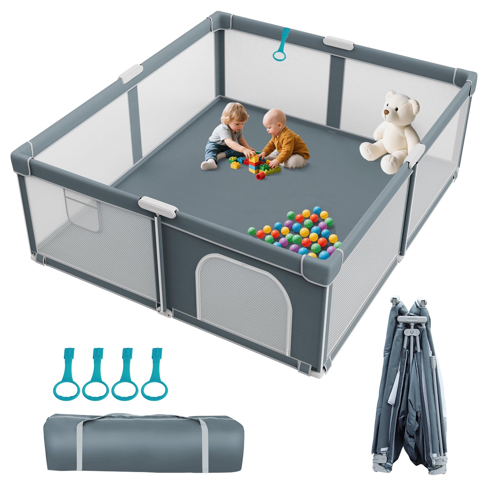 Foldable Baby Playpen - 71  79 Collapsible Play Pen for Babies and Toddlers - Indoor Outdoor Travel Playpen - Sturdy with Mesh V