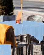 Queenker Outdoor Tablecloth With Umbrella Hole, Minimalist Lines Leaves Flowers Blue Square Tables Waterproof Tabletop Collectio