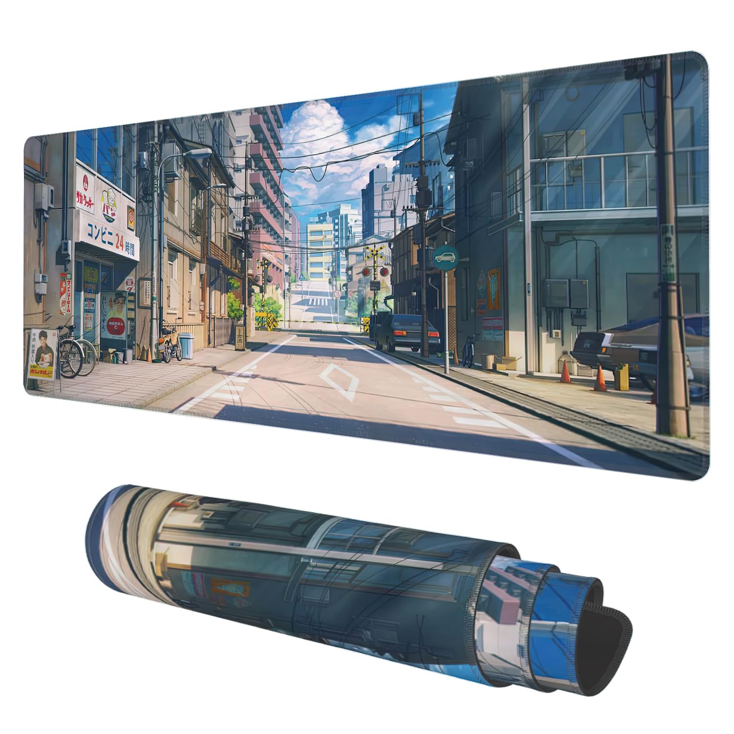 Desk Mat, Anime Summer Street Scenery Extended Gaming Mouse Pad Large, 31.5'X11.8' Big Mouse Pad With Non-Slip Base And Stitch