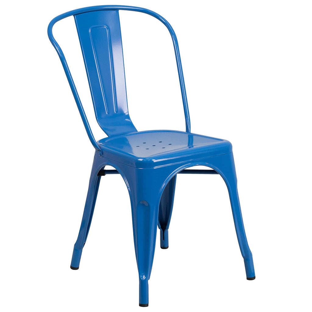 Flash Furniture Commercial Grade 31.5" x 63" Rectangular Blue Metal Indoor-Outdoor Table Set with 4 Stack Chairs