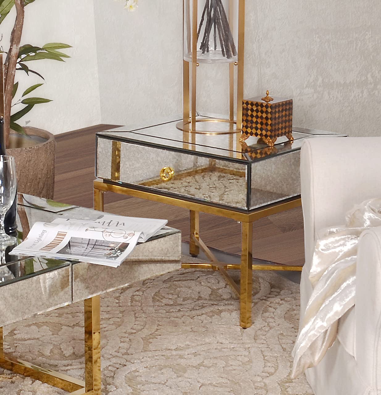 Afd Home 20&quot; Hollywood Glam Gold Contemporary Side Mirrored End Table