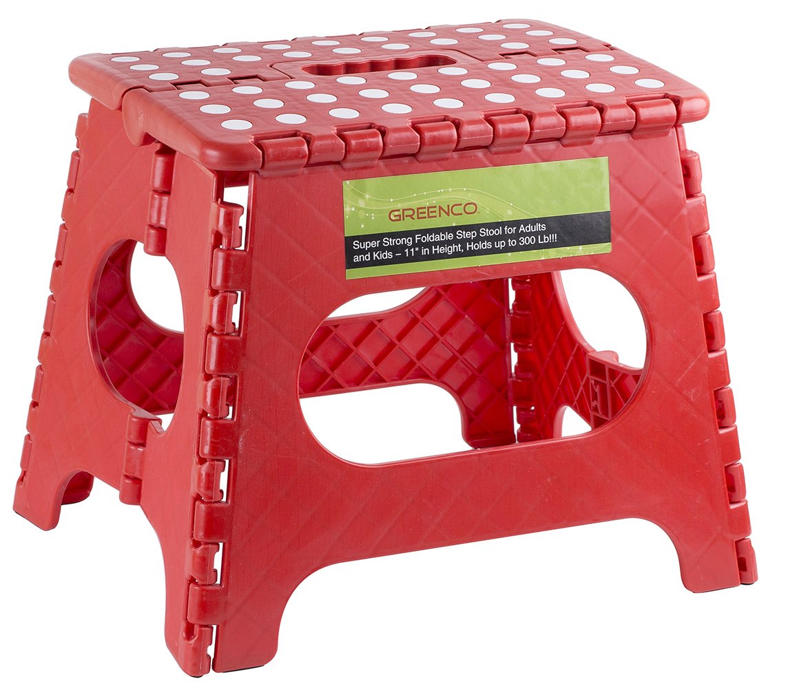 Greenco Super Strong Foldable Step Stool for Adults and Kids - 11'' in Height, Holds up to 300 Lb!!!(red)