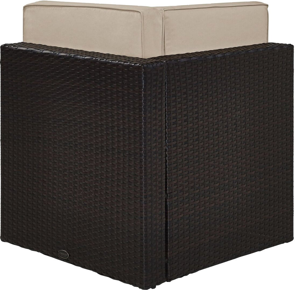 Crosley Furniture Palm Harbor Corner Outdoor Sectional Chair, Wicker Patio Chairs For Porch, Deck, Backyard, Brown With Sand Cushions
