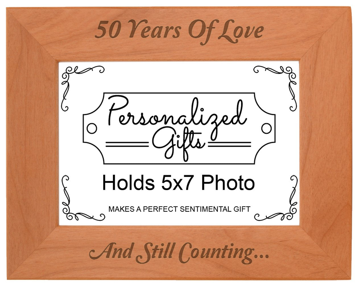 Personalized Gifts 50th Anniversary Frame 50 Years and Counting Natural Wood Engraved 5x7 Landscape Picture Frame Wood