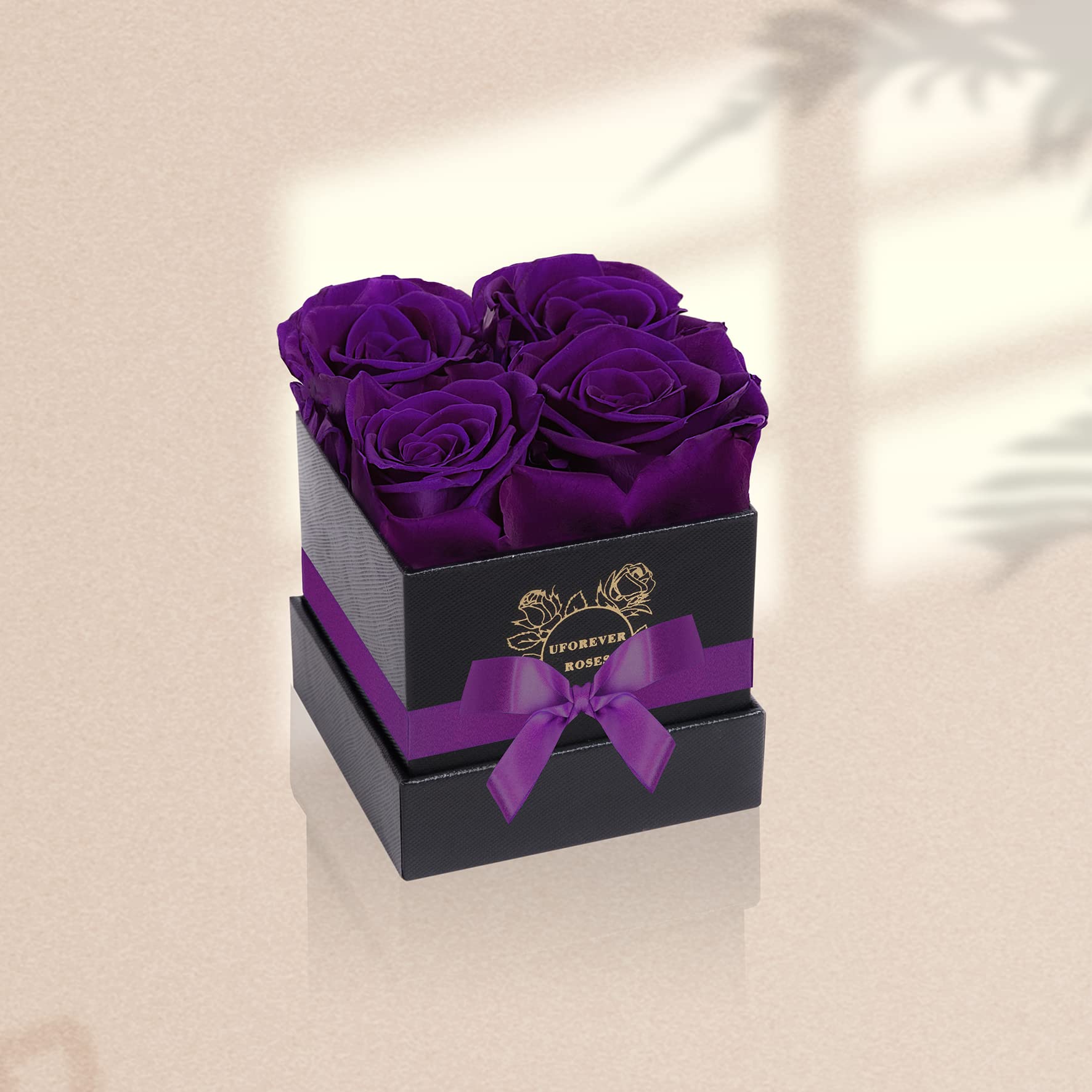 UFOREVER ROSES Purple Preserved Roses Gift Box - 4-Piece Small Size Preserved Flowers for Her