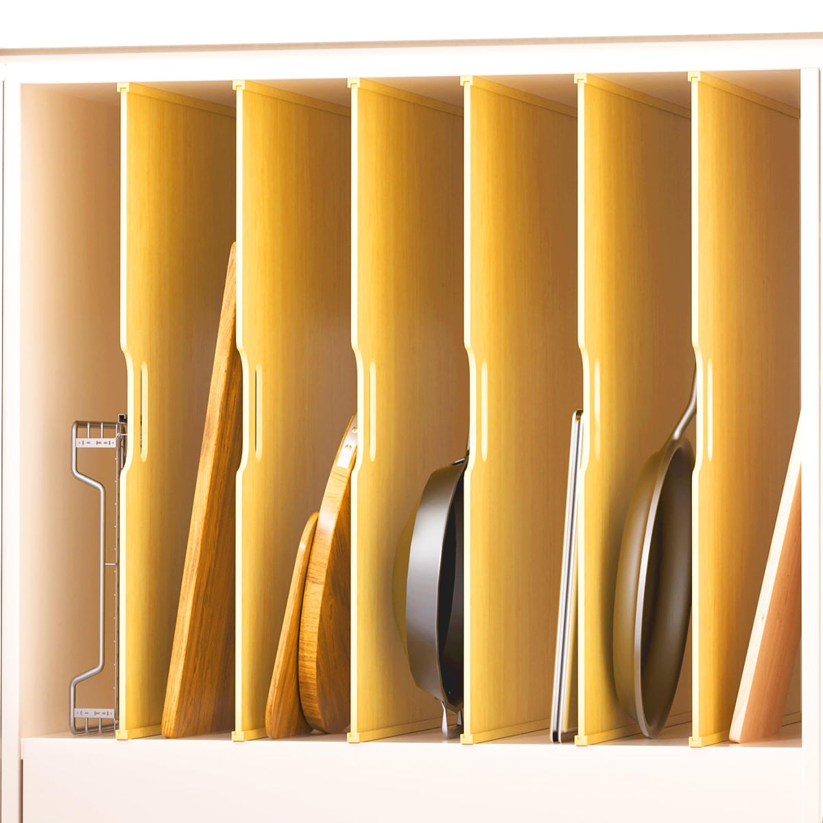 6 Set TrimtoFit Wood Tray Dividers for Cabinet, Cookie Sheet Organizer, Multi Layer Embedded Plugin Board Storage, Cuttable D