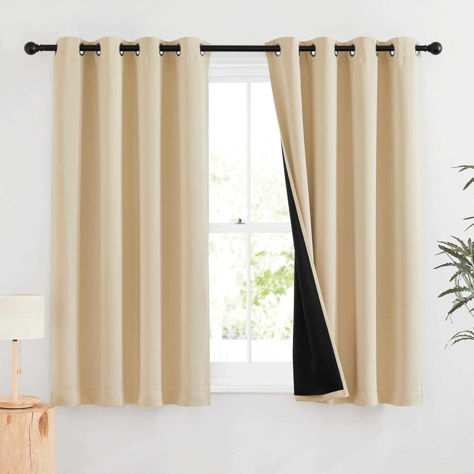 RYB HOME 100% Blackout Curtains for Living Room, Full Shading Drapes Ideal Window Treatment for Daytime Sleeper (70 by 63 inch, 