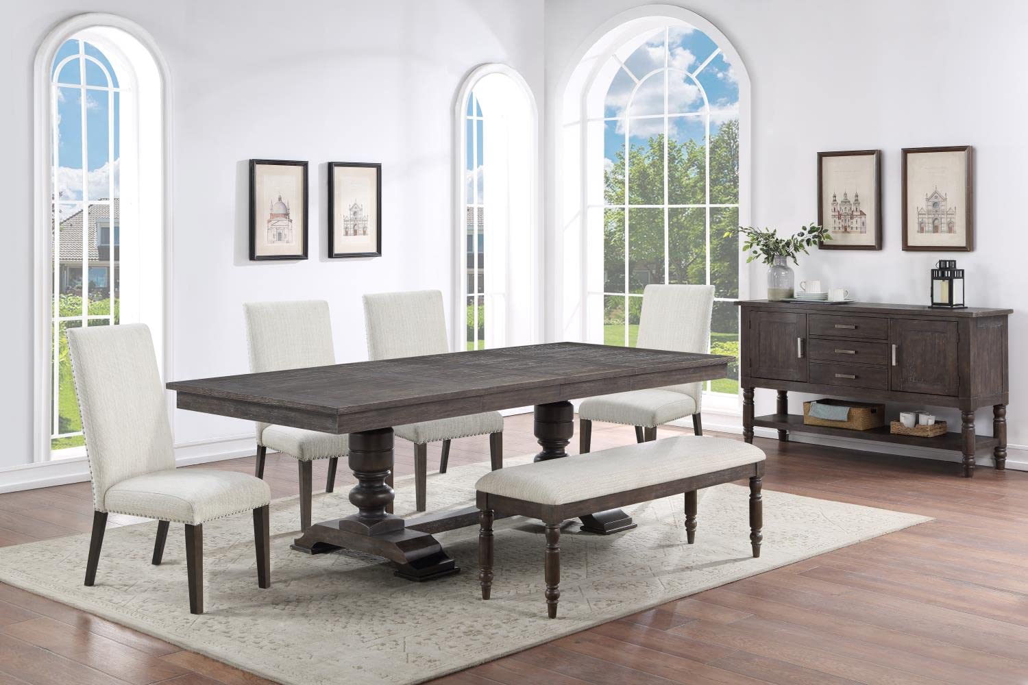 Steve Silver Upholstered Classic Styling, Dusty Charcoal Finish, Cream Fabric, Hutchins Dining Collection, Set of 2 Side Chair