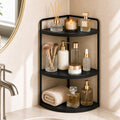 3Tier Corner Bathroom Counter Organizer, Solid Pine Vanity Shelf, Black