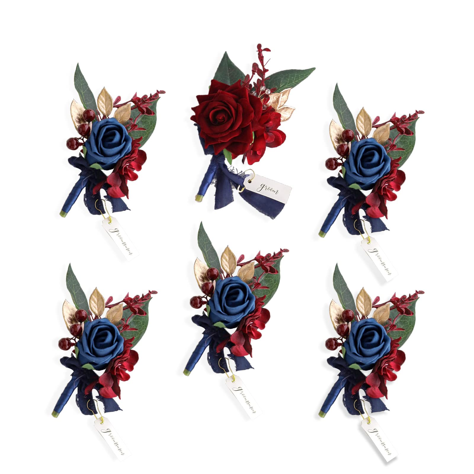 Lookein Set of 6 Wedding Boutonniere for Men Artificial Flowers Wedding Groom Groomsmen Boutonniere for Wedding Ceremony Anniver