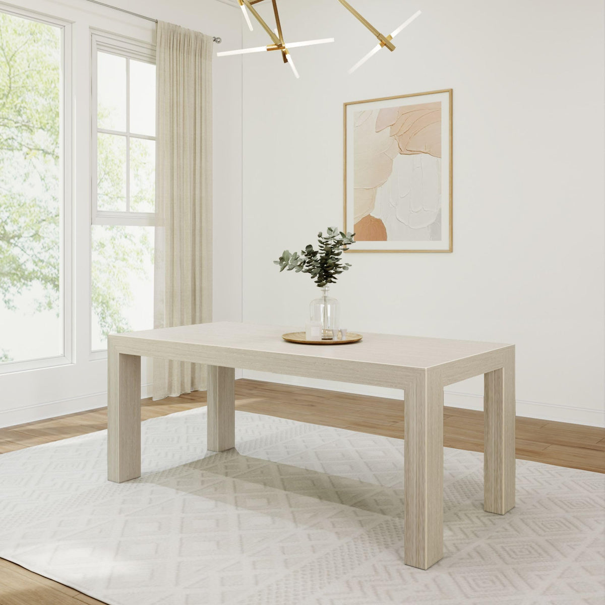 Plank+Beam 72 Inch Modern Wood Dining Table, Solid Wood Rectangular Dining Table For Kitchen/Dining Room, Seashell Wirebrush