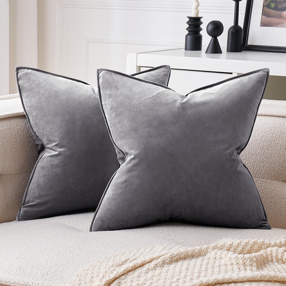 Miulee Pack Of 2 Decorative Velvet Throw Pillow Cover Soft Pillowcase Solid Square Cushion Case For Sofa Bedroom Car 18X18 Inch
