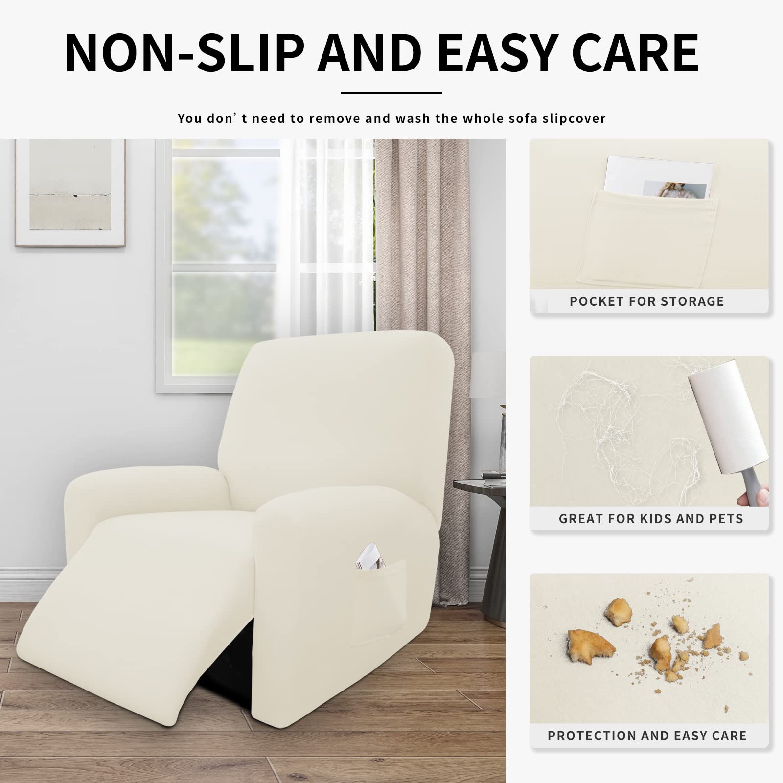 Easy-Going 4 Pieces 100% Dual Waterproof Recliner Cover Stretch Soft Couch Cover For Dogs, Sofa Slipcover For Recliner Couch Leakproof Furniture Protector For Kids, Pets Brown