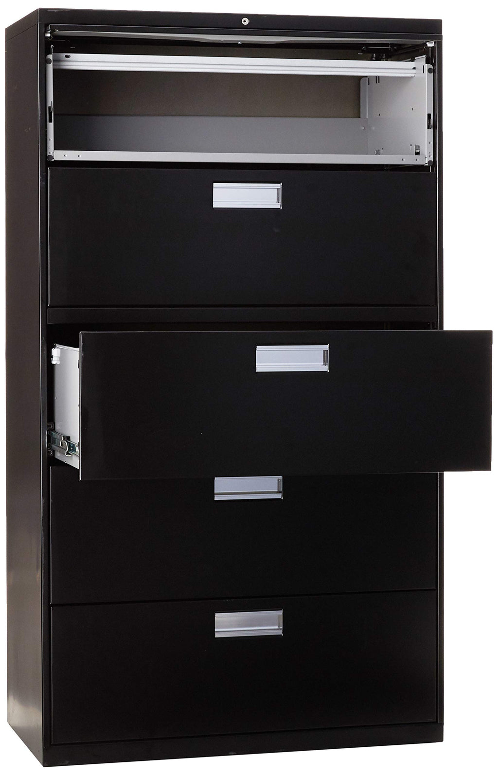 Hon 600 Series 5-Drawer Lateral Files W/ Locks-5 Drawer Lateral File W/Lock, 36"X19-1/4"X67", Black