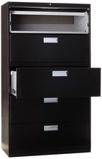 Hon 600 Series 5-Drawer Lateral Files W/ Locks-5 Drawer Lateral File W/Lock, 36"X19-1/4"X67", Black