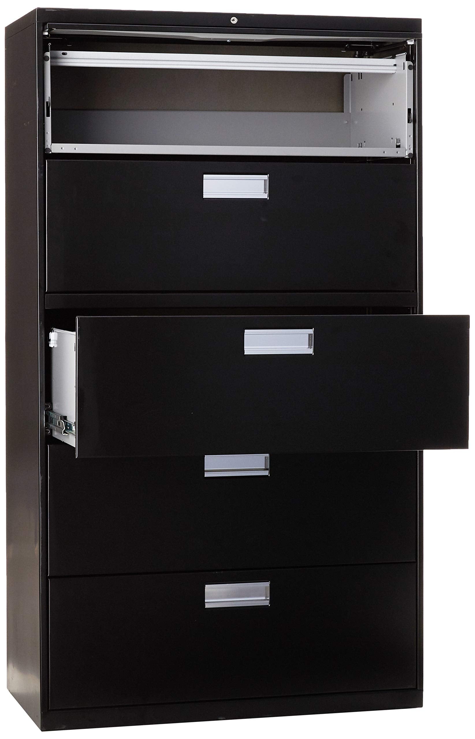 Hon 600 Series 5-Drawer Lateral Files W/ Locks-5 Drawer Lateral File W/Lock, 36"X19-1/4"X67", Black