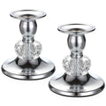 OwnMy 2PCS Silver Metal Taper Candlestick Holders Vintage Brass Taper Candle Holders, Metal Crystal Candle Stands Elegant Candle