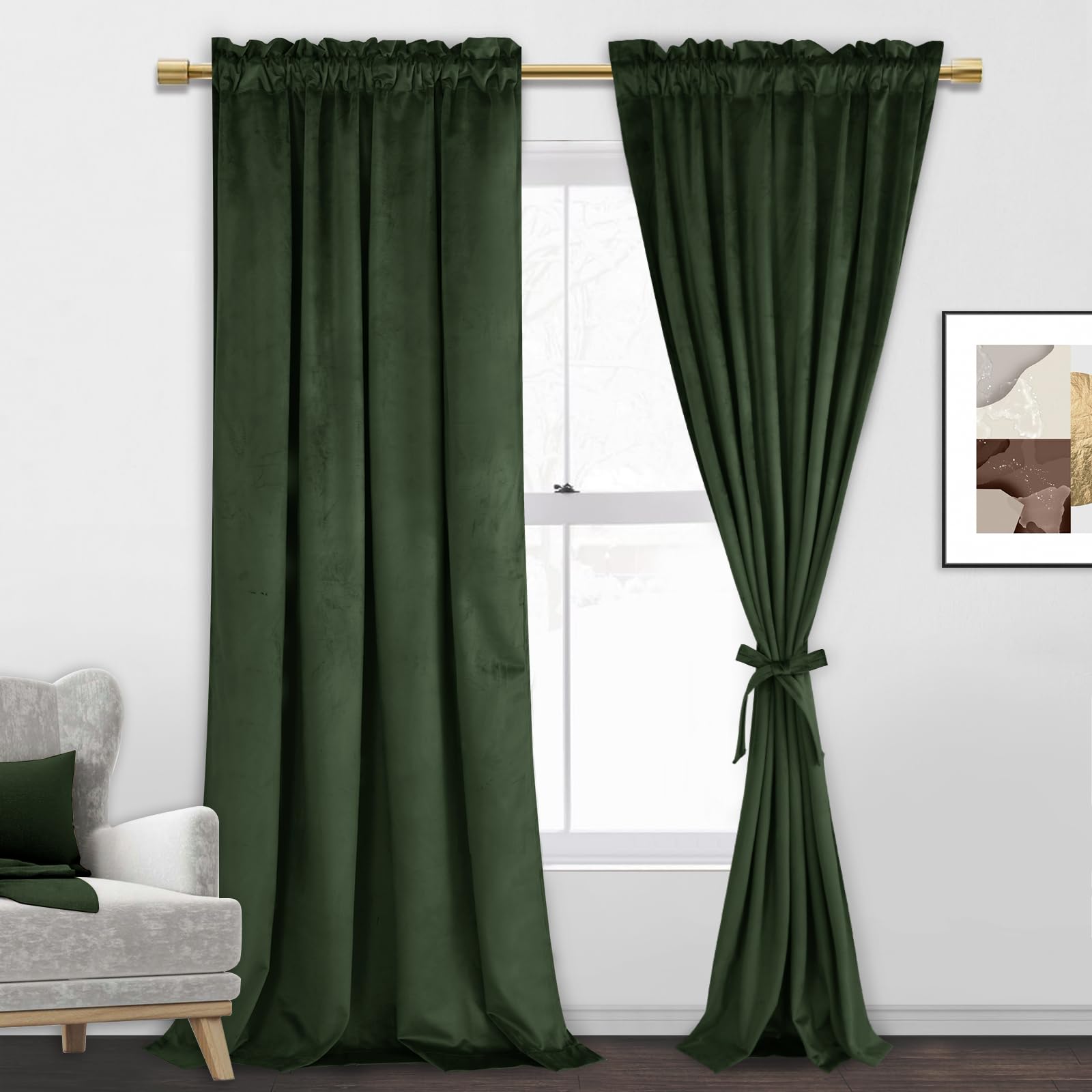 Jiuzhen Oliver Green Velvet Curtains Room Darkening Thermal Insulated Living Room Decor Super Soft Blackout Curtains For Office/