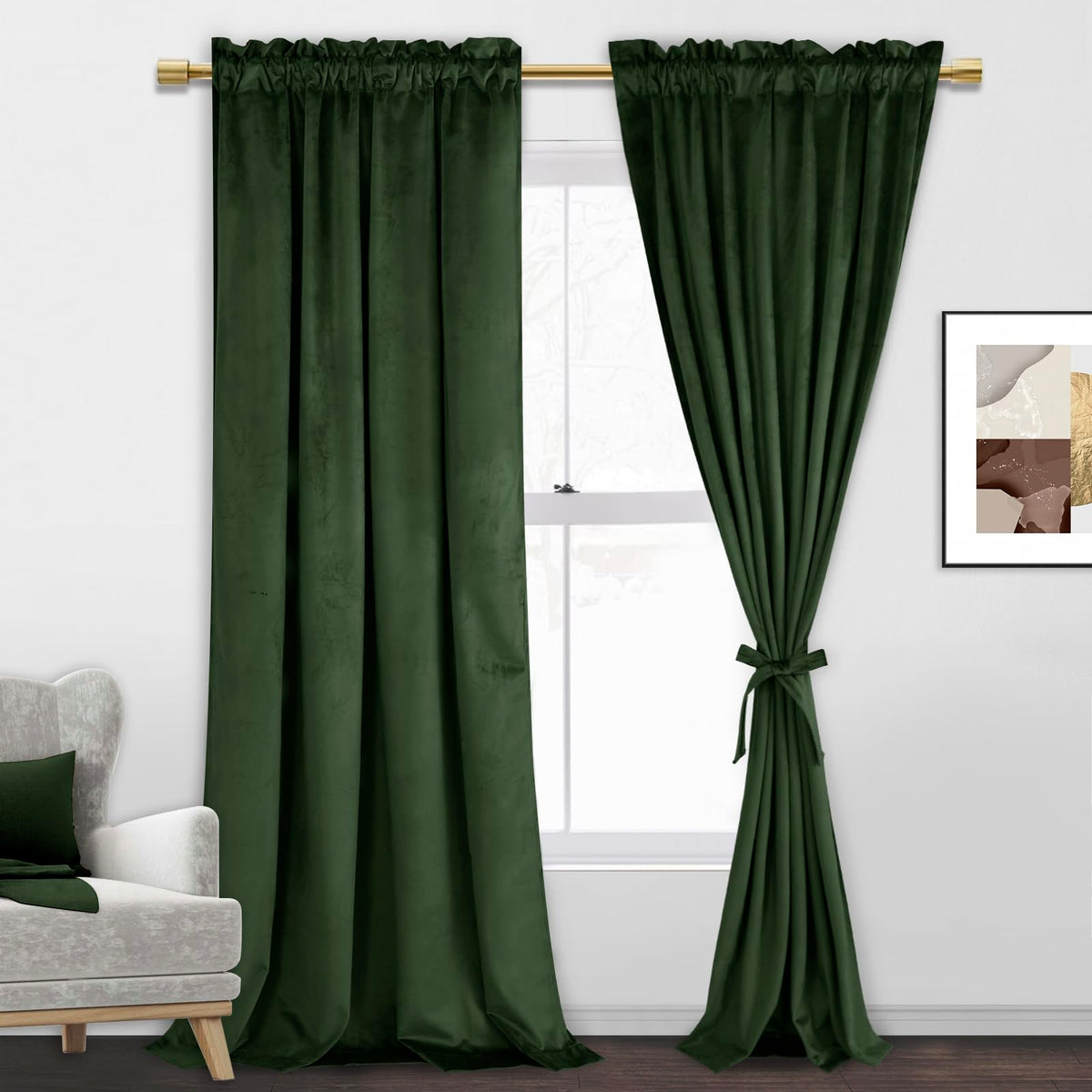 Jiuzhen Oliver Green Velvet Curtains 120 Inches For Living Room Room Darkening Sound Reducing Curtain Panels For Modern Home/Roo