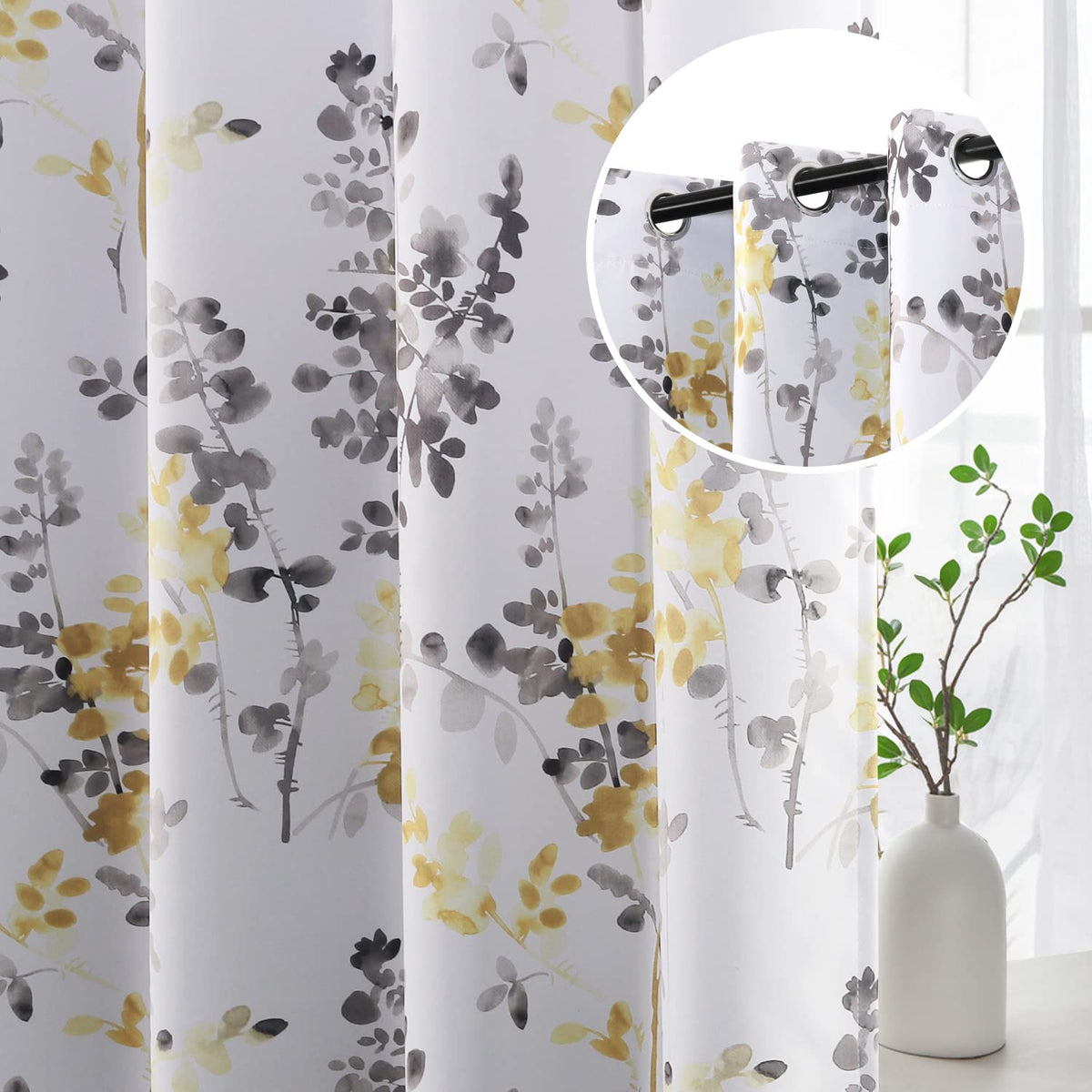 H.Versailtex Floral Curtains For Living Room Darkening Thermal Insulated Panels 63 Inch Long Light Blocking Grommet Curtains/Dra