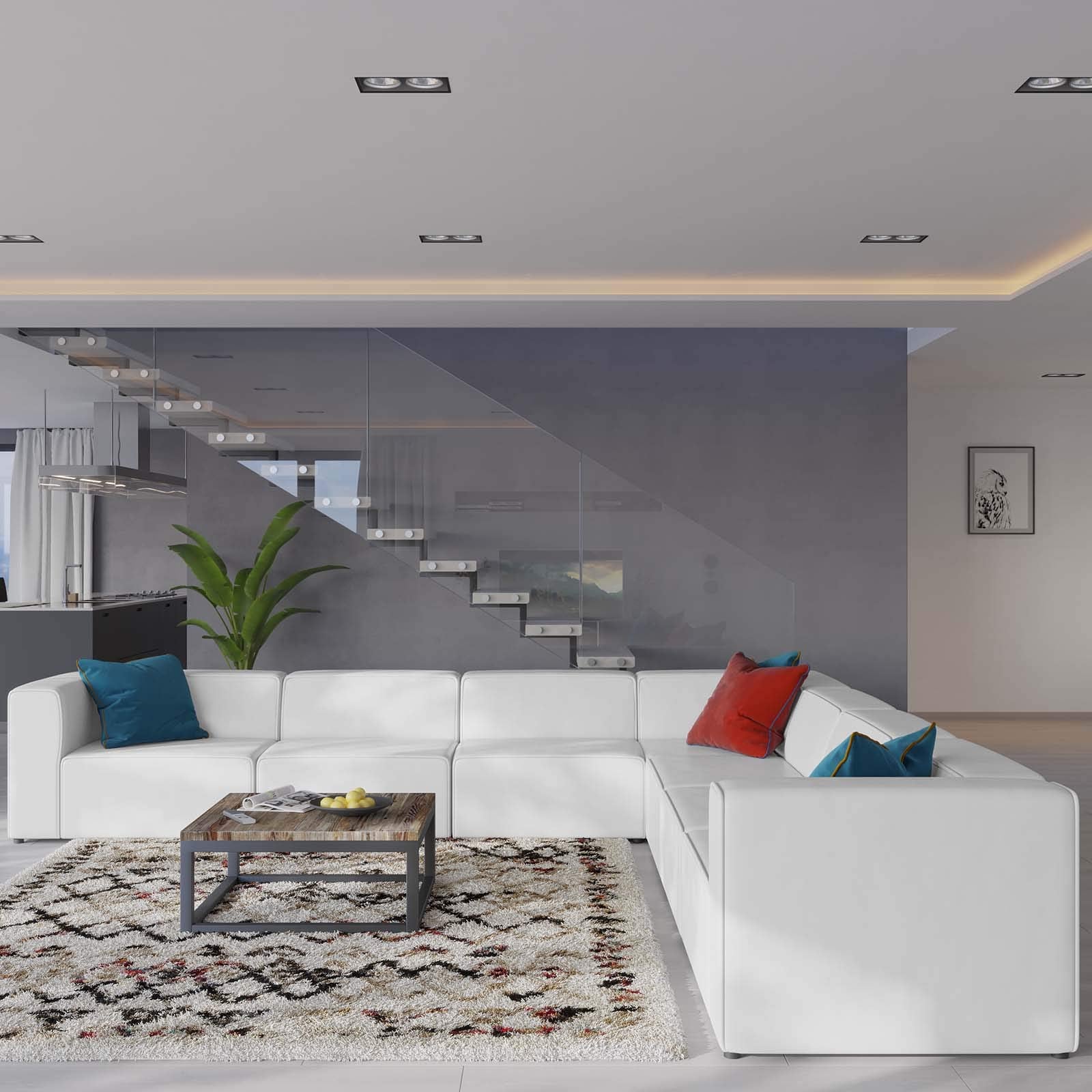 Modway Mingle Vegan Leather 7-Piece Sectional Sofa, White