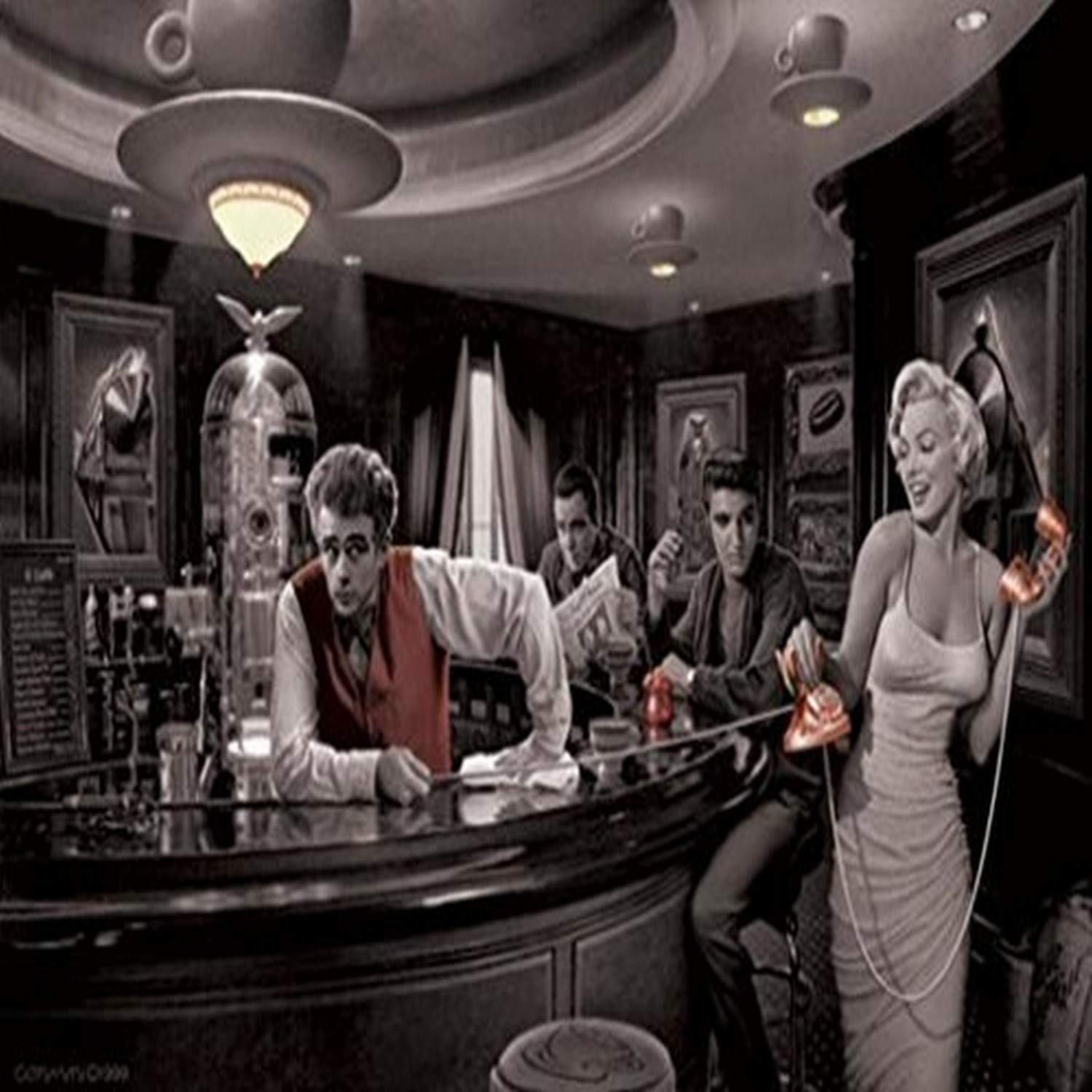 Java Dreams with James Dean Marilyn Monroe Elvis Presley and Humphrey Bogart by Chris Consani 36x24 Art Print Poster Wall Decor 