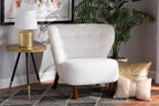 Baxton Studio Cabrera White Upholstered and Brown Finished Wood Accent Chair