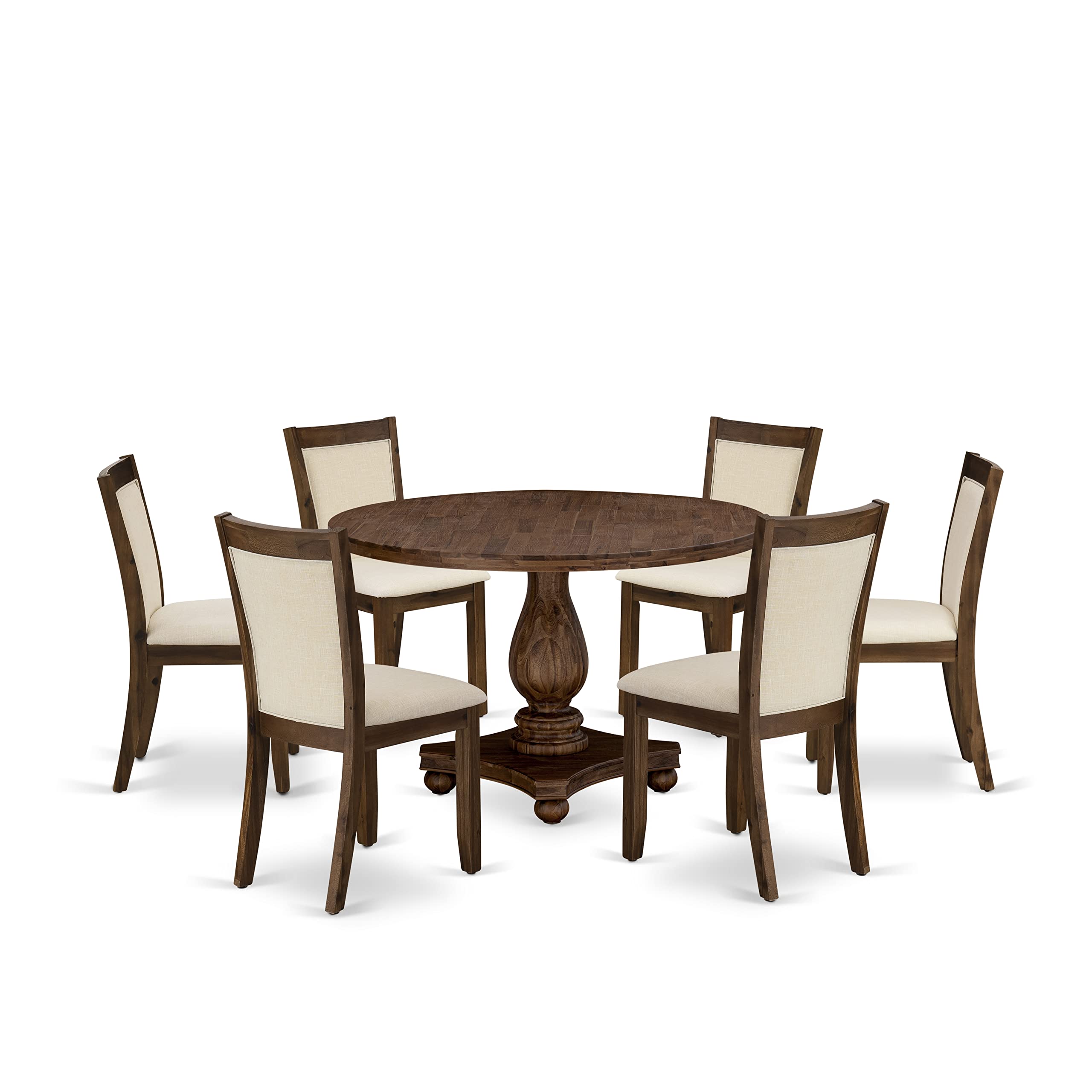 East West Furniture Irving 7 Piece Dining Set Consist Of A Round Kitchen Table With Pedestal And 6 Light Beige Linen Fabric Parson Chairs, 48X48 Inch, I2Mz7-Nn-32