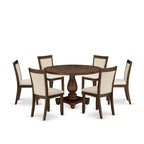 East West Furniture Irving 7 Piece Dining Set Consist Of A Round Kitchen Table With Pedestal And 6 Light Beige Linen Fabric Parson Chairs, 48X48 Inch, I2Mz7-Nn-32