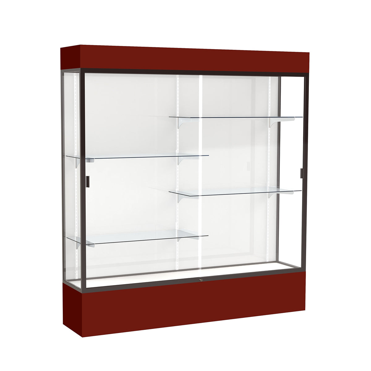 Waddell Spirit Lighted Floor Display case, 72 inches Wide, Maroon