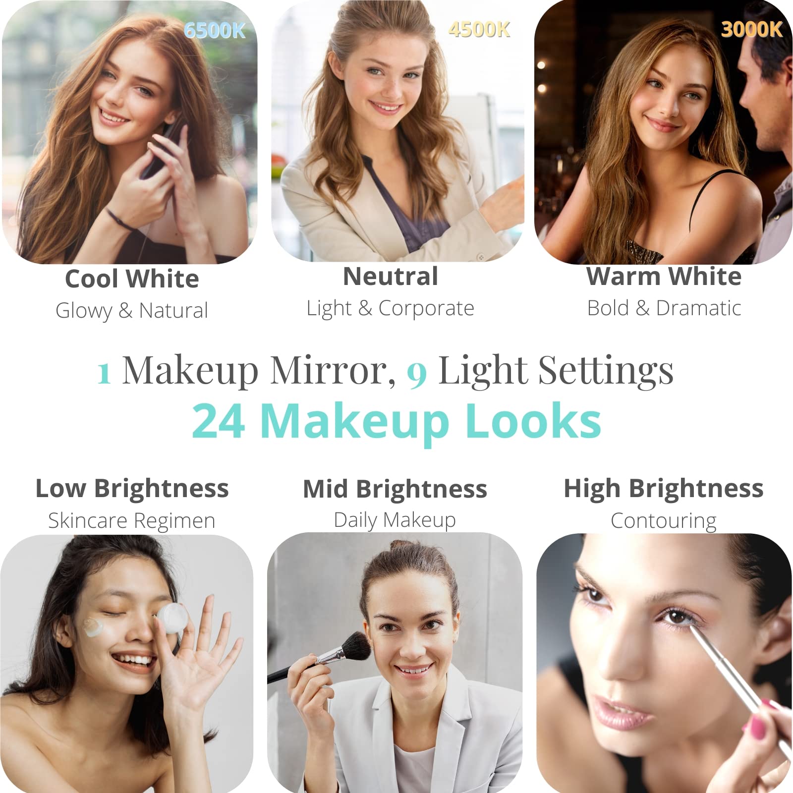 Luxfurni Large Hollywood Vanity Mirror With Lights, 25' Lx21 W Lighted Makeup Mirror With 18 Dimmable Bulbs, Smart Touch Contro