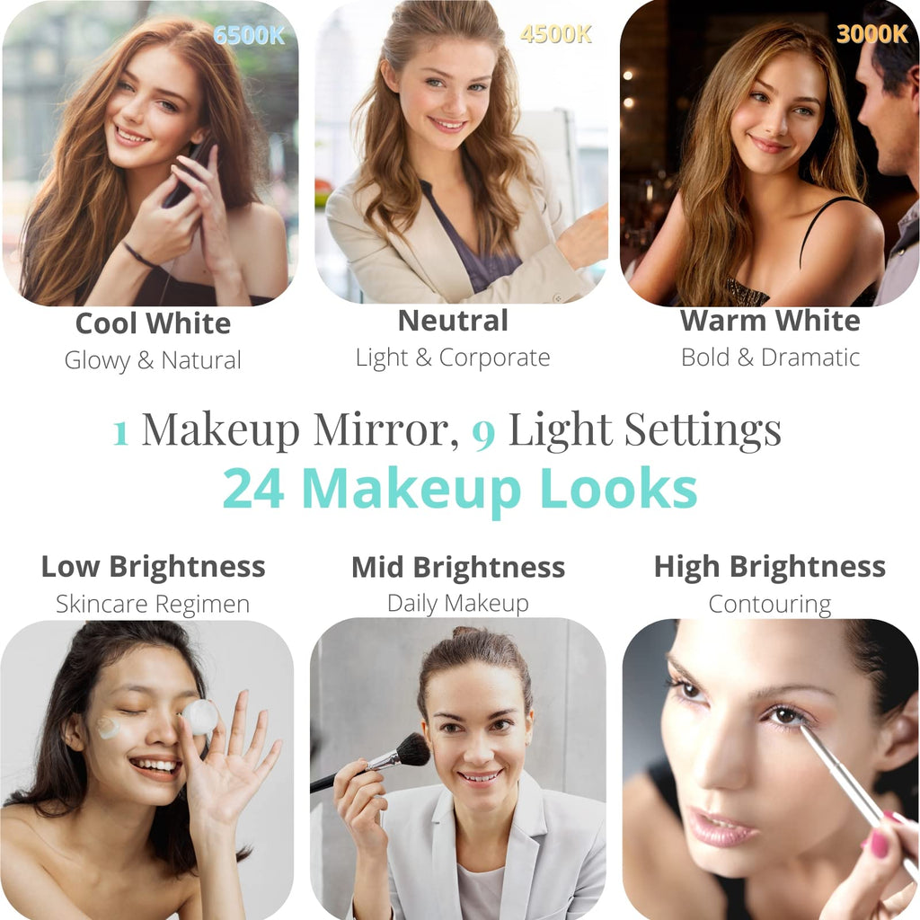Luxfurni Large Hollywood Vanity Mirror With Lights, 25' Lx21 W Lighted Makeup Mirror With 18 Dimmable Bulbs, Smart Touch Contro