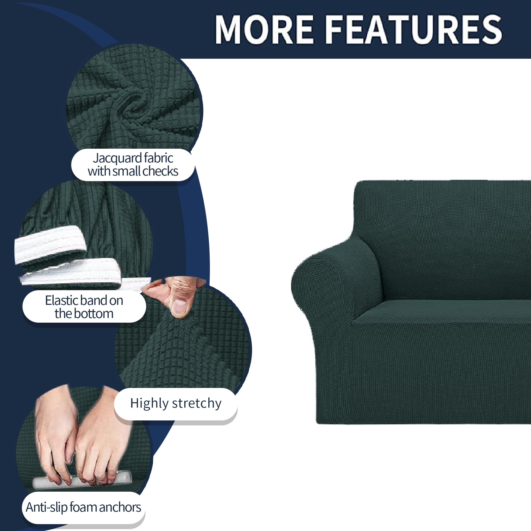2025 New Stretch Loveseat Sofa Slipcovers Couch Cover For 2 Cushion Furniture Protector Sofa Covers With Elastic Bottom Jacquard Fabric Small Checks For Pets, Kids - Hunter