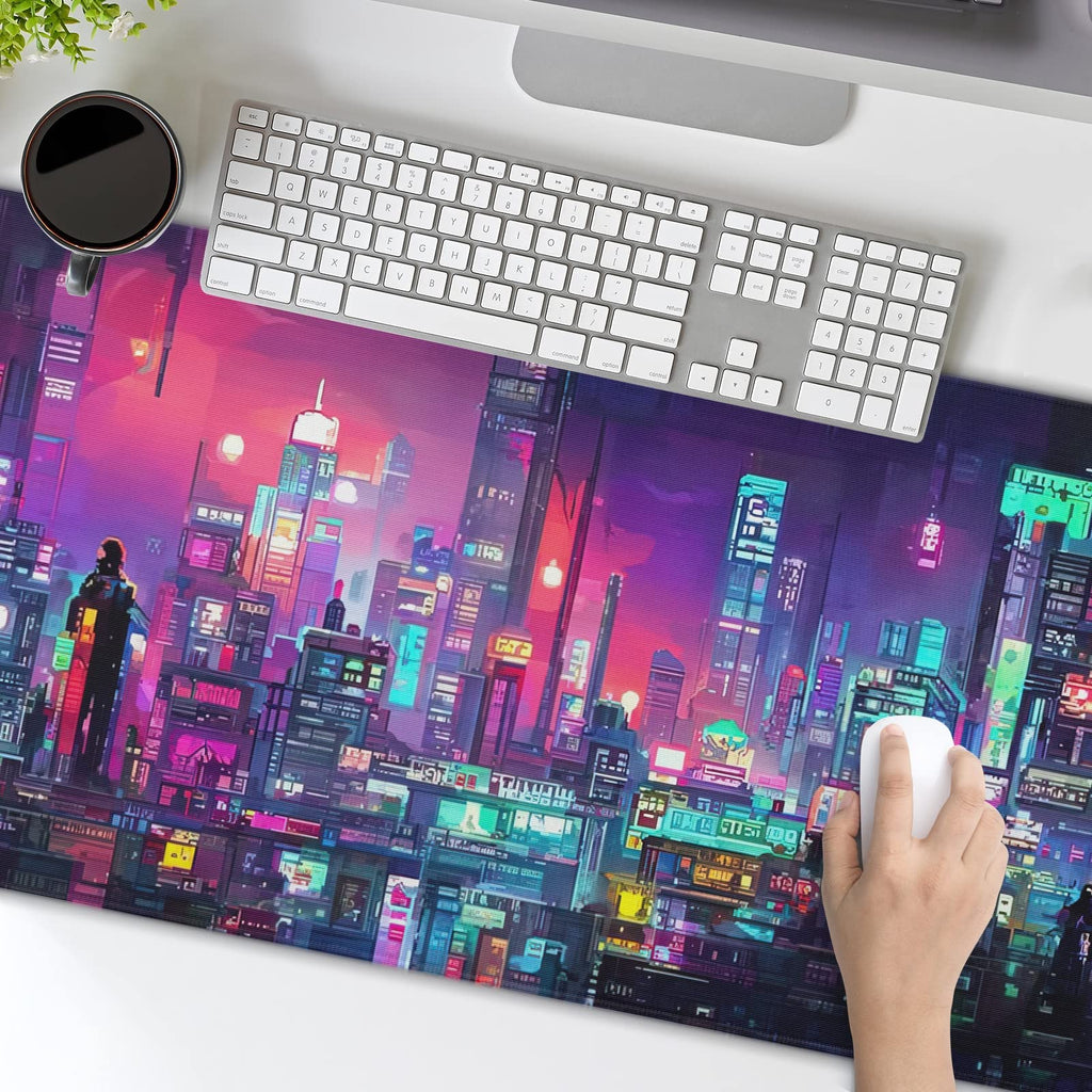 Retro Japanese Anime Gaming Mouse Pad Xxl Cool Dark Purple Red Vaporwave City Extended Large Desk Mat Big Mousepad Non-Slip Rubb