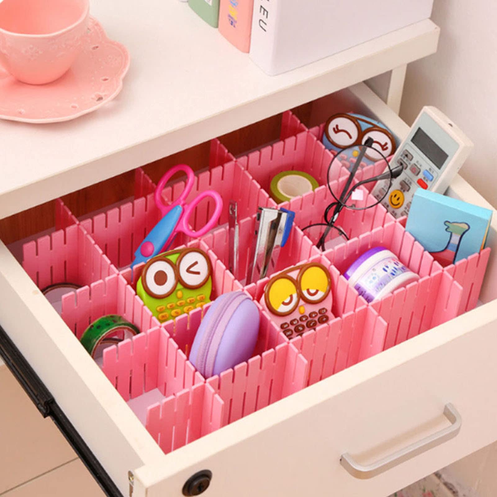 2 Size Adjustable Drawer Dividers, Drawer Partition Plate, Student For School Office Home(Pink, Short 24.8 * 7)