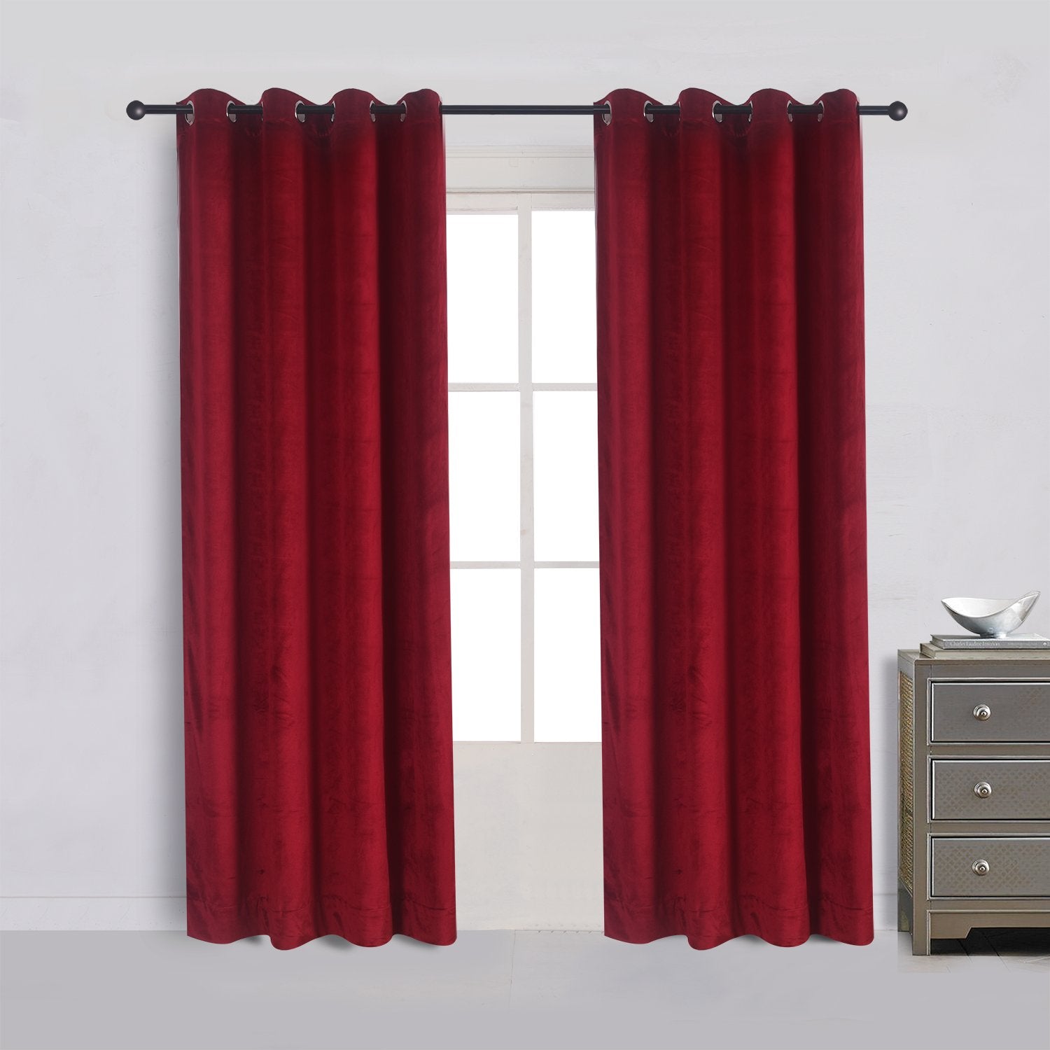 Cherry Home Luxury Velvet Blackout Curtains Panels With Grommet Draperies Eyelet 52Wx72L Inch Red, 2 Panels For Theater,Bedroom,