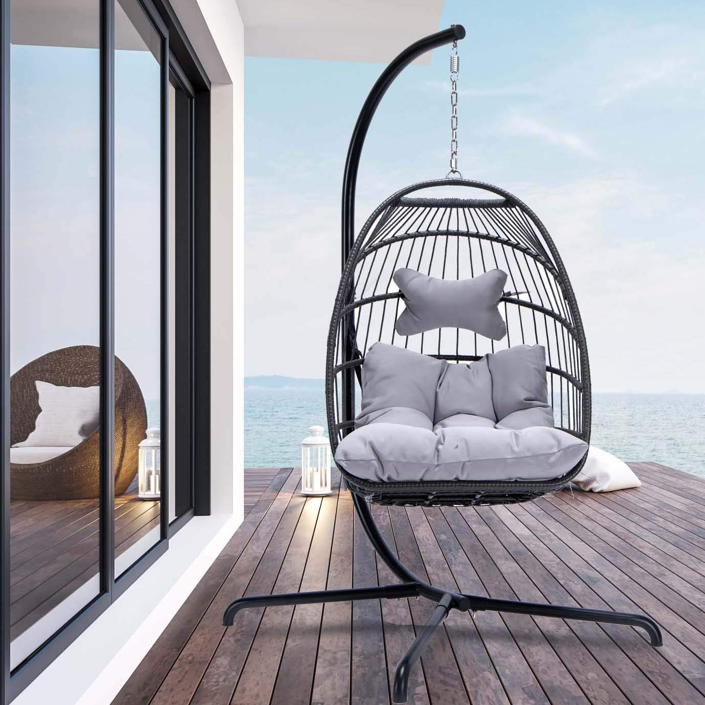Nicesoul® Egg Chair Outdoor Indoor Patio Wicker Hanging Egg Chair With Stand, Swing Hammock Egg Chairs With Thicken Padded Cushions, 350Lbs Capacity For Living Room Bedroom Balcony Xmas Gift