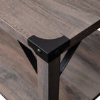 Flash Furniture Wyatt Modern Farmhouse 2 Tier Coffee Table - Gray Wash Engineered Wood Frame - Black Metal Crisscross Side Braces and Corner Accents