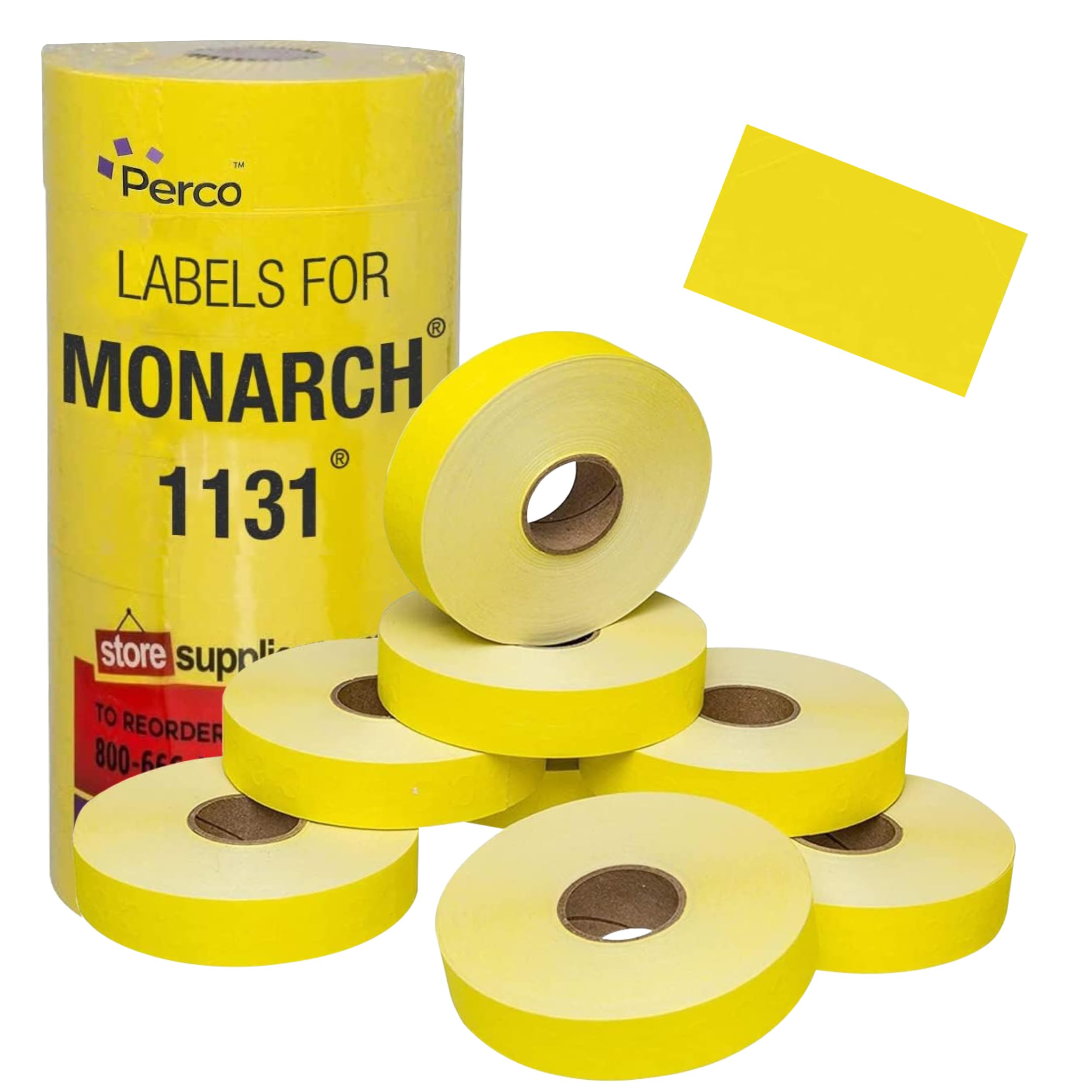 Yellow Pricing Labels For Monarch 1131 Price Gun - 1 Sleeve, 8 Rolls, 20,000 Price Marking Labels - With Ink Roll Included