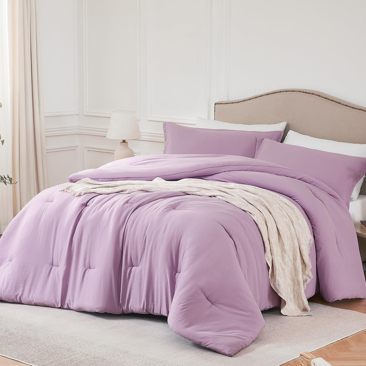 Quataly Oversized Queen Comforter Sets Lavenderpurple,3Pcs Soft Lightweight Breathable Bedding Comforter Sets For All Season, Qu