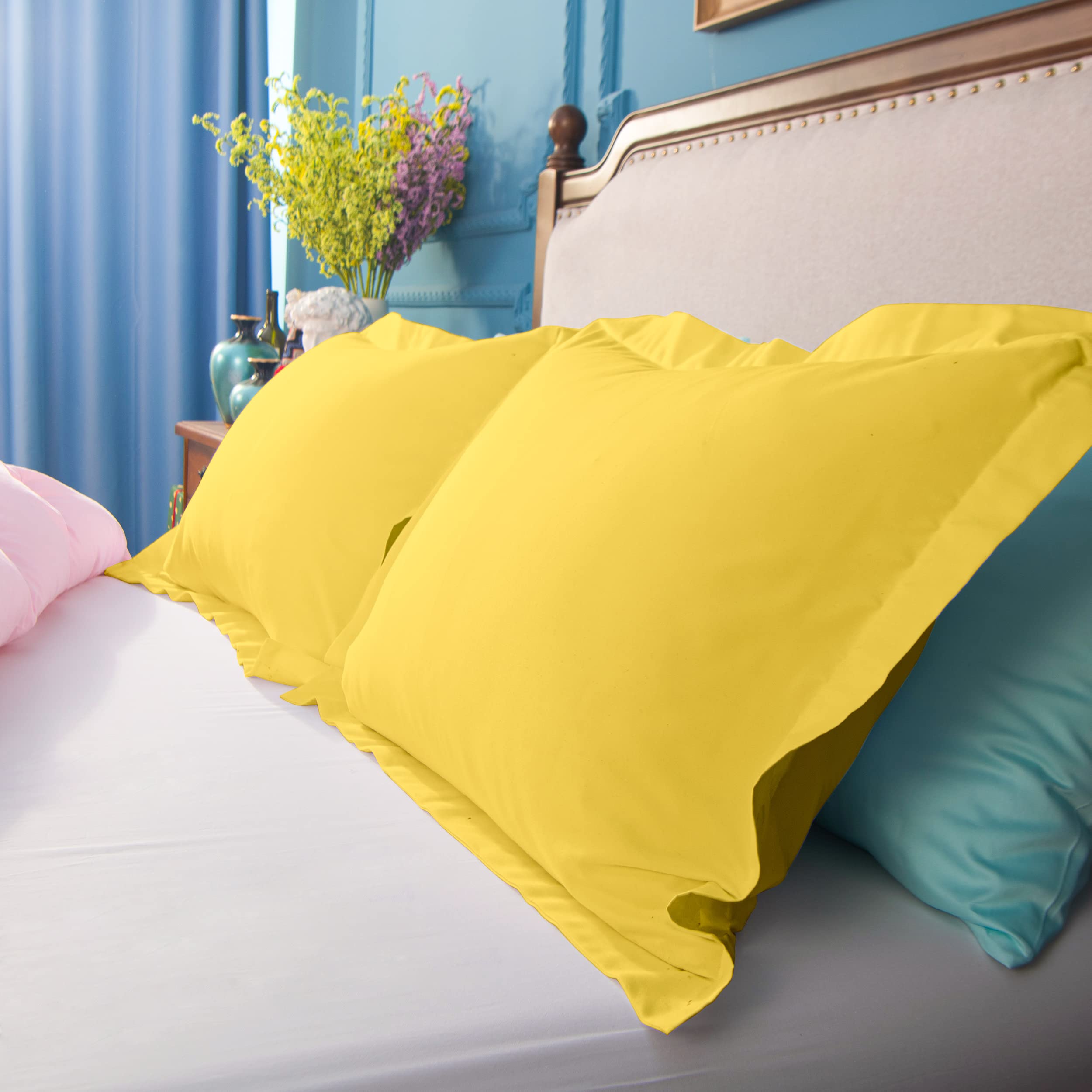 Ntbay 100% Brushed Microfiber King Pillow Shams Set Of 2, Super Soft And Cozy, Wrinkle, Fade, Stain Resistant 20X36 Inches Oxford Pillowcases, Yellow