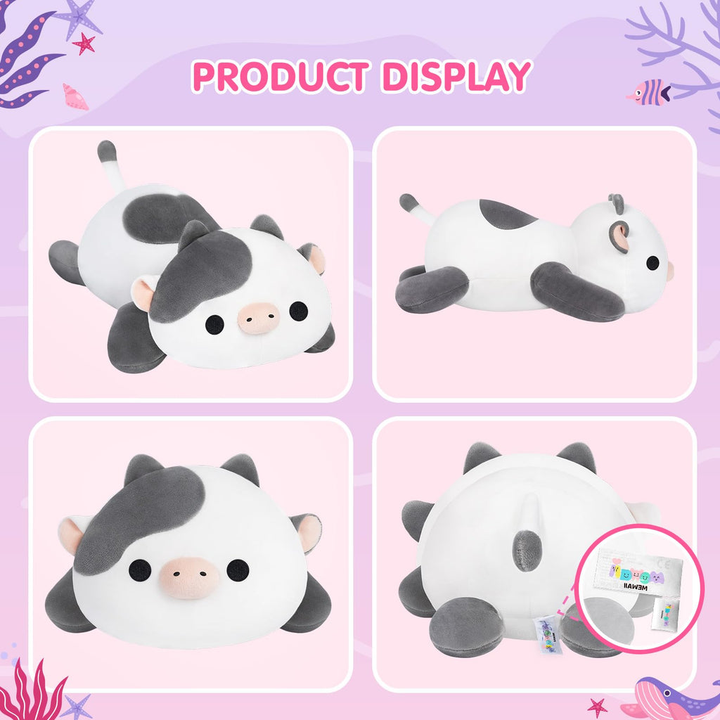 Mewaii Cute Cow Plush Pillow, Kawaii Plushies White Cow Stuffed Toys, Squishy Plushies, Cuddle Plush Pillow For Boys & Girls