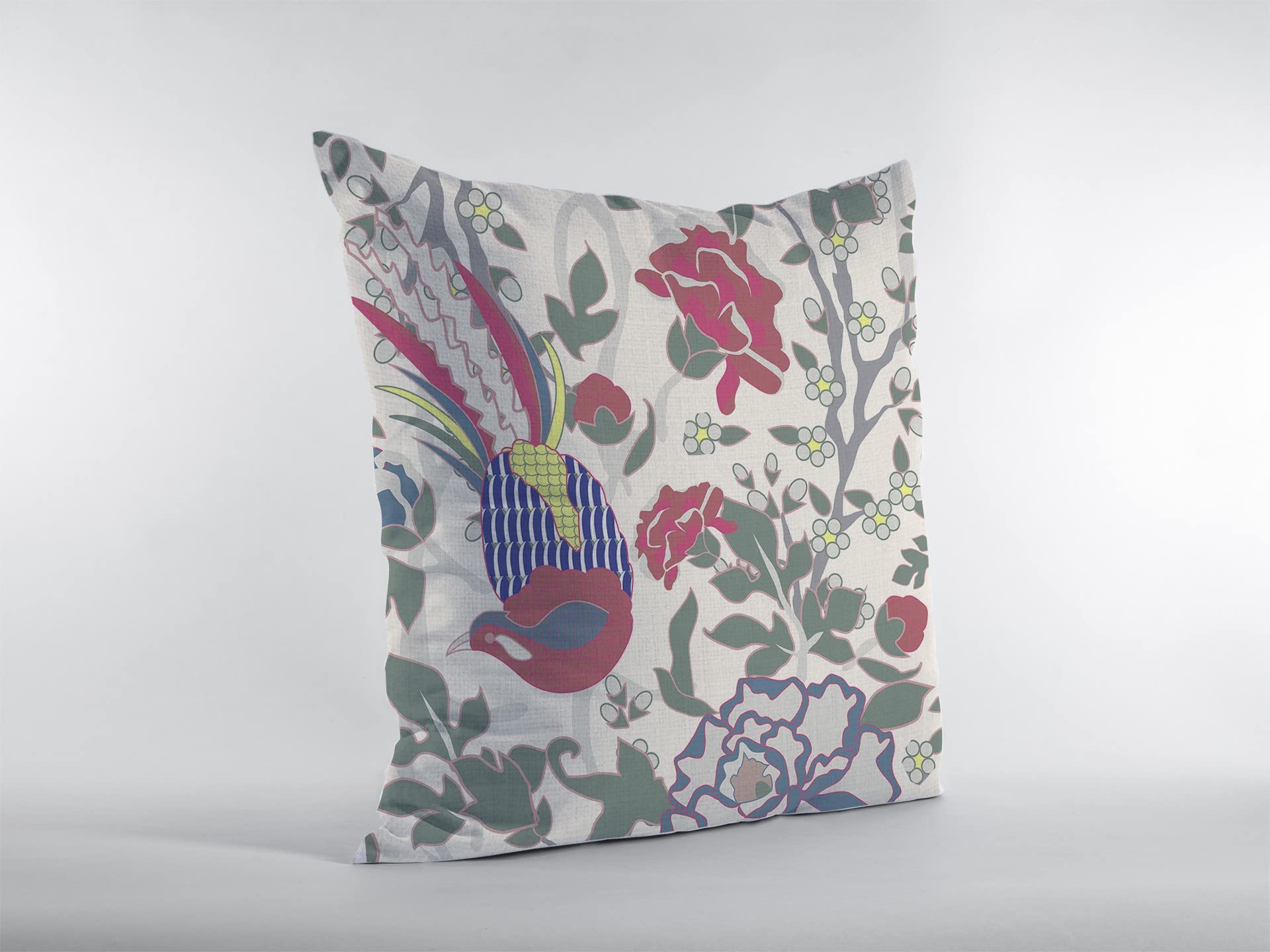 HomeRoots Burgundy On White 18â€ Pink Sage Peacock Suede Throw Pillow